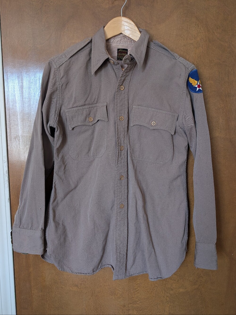 Vtg WWII USAAF Jackson Raymond Co. Brown Long Sleeve Button Down Military Shirt